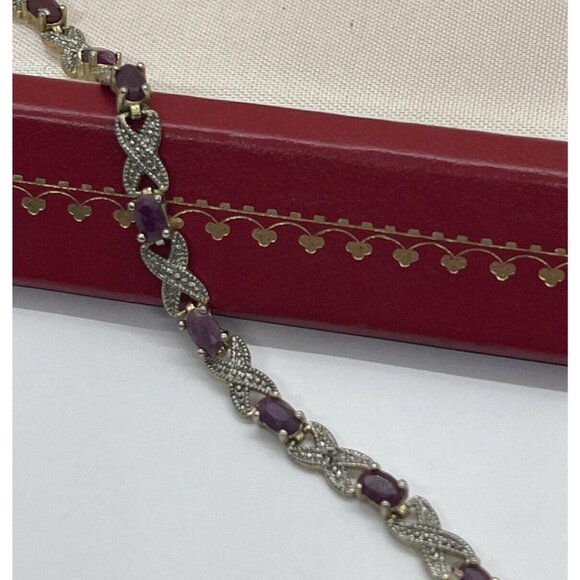Vintage Sterling Silver Bracelet 925 Ruby Tennis 7” Dbj Victoria Townsend - Picture 5 of 10